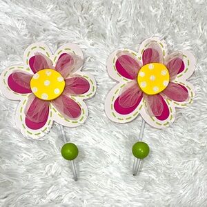 2- Pink and Yellow Floral Wall Hooks